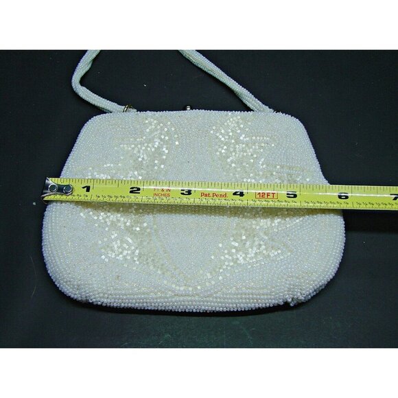 Vintage Seed Bead Mini Kiss Lock Bag Purse White Safco Evening Clutch Handbag 5" - Picture 11 of 13